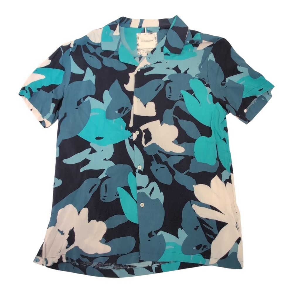 Denim‎ & Flowers Blue Floral Short-Sleeve Button-Up Shirt L